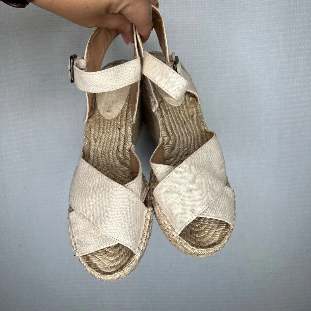 Soludos Espadrille‎ Wedge Sandal Women's Size 9 Beige Ankle Strap Cross Shoes